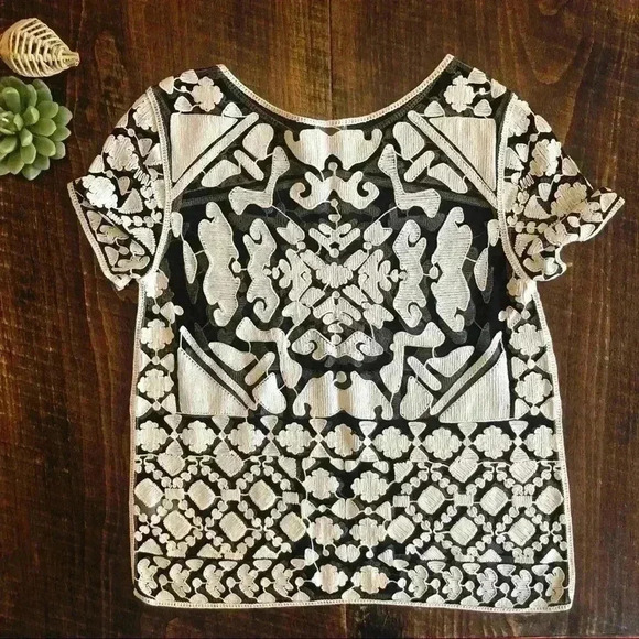 Anthropologie | Everleigh Rococo Sheer Black & Cream Embroidery Blouse - Picture 4 of 7